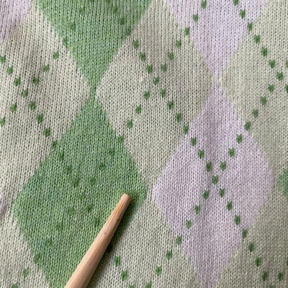 Talbots Cardigan Women M  Lime Green Yellow Argyle Cotton Silk Blend 3/4 Sleeve - Picture 9 of 14